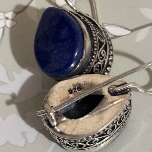Lapis Lazuli teardrop sterling silver earrings - Picture 3 of 5